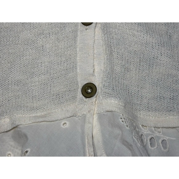 Anthropologie Eyelet Hem Cotton Cardigan Sweater Ivory Dainty Feminine Cottage M - Picture 9 of 15